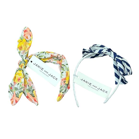Janie and Jack Other - NWT Janie and Jack Floral and Striped Bow Girls Headband Set